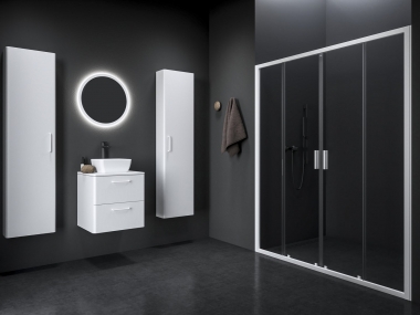 Dušo durys Ravak Blix II NBLDP4-140, baltu matiniu profiliu, skaidriu stiklu 